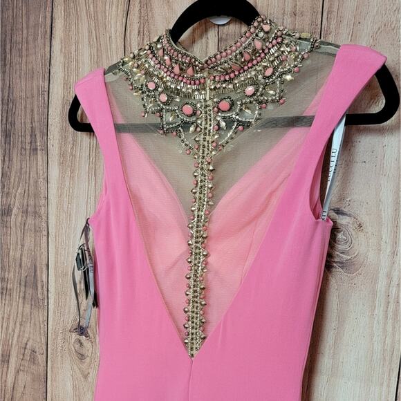 NWT Lucci Lu Bubblegum Pink Bead Embellished Collar Gown, Style # 8129, Sz 4 - Picture 9 of 11